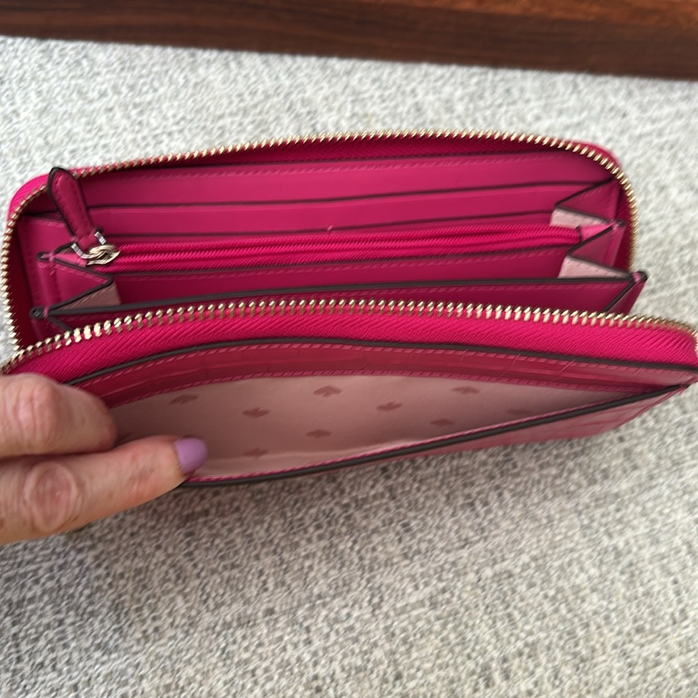 Kate Spade Croc Embossed Large Continental Wallet In Festive Pink - Picture 15 of 16